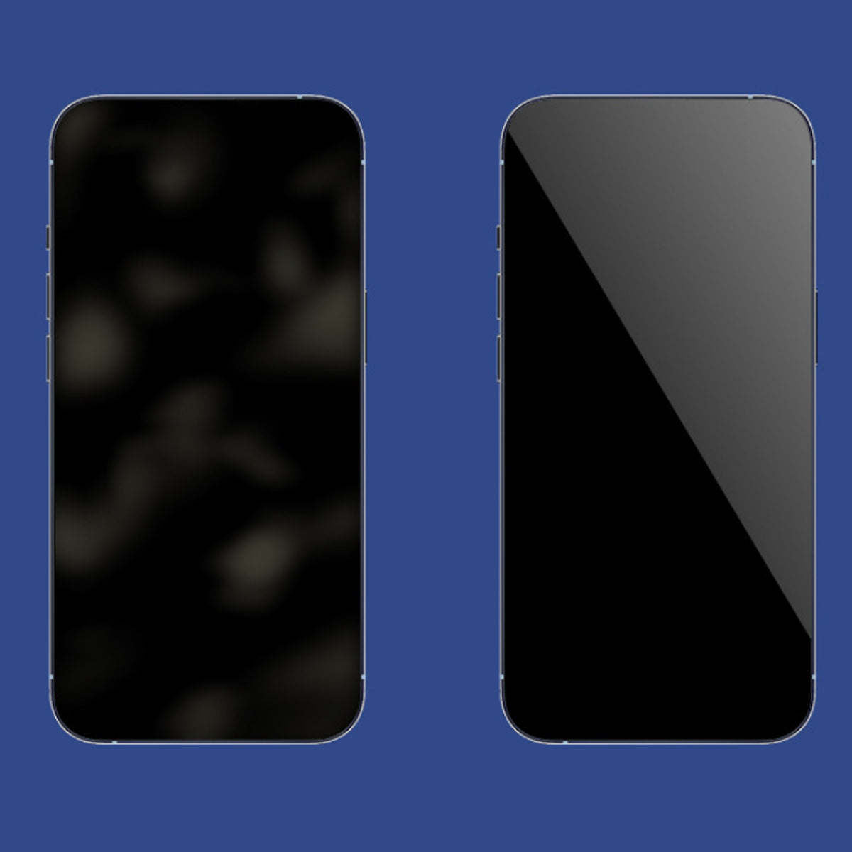 Two smartphones with dark, smooth glass screens