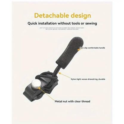 No sew zipper repair tool with black handle and clear-thread metal nut