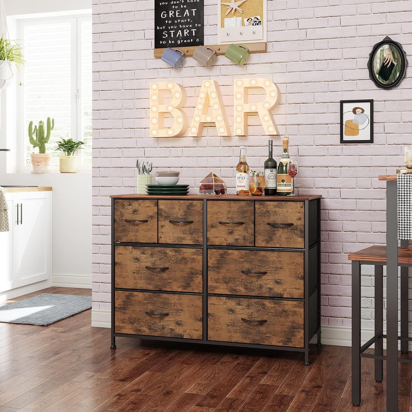 Dresser for Bedroom with 8 Drawers, Wide Fabric Dresser for Storage and Organization, Chest of Drawers, Dressers for Living Room, Closet, Hallway, Dark Grey