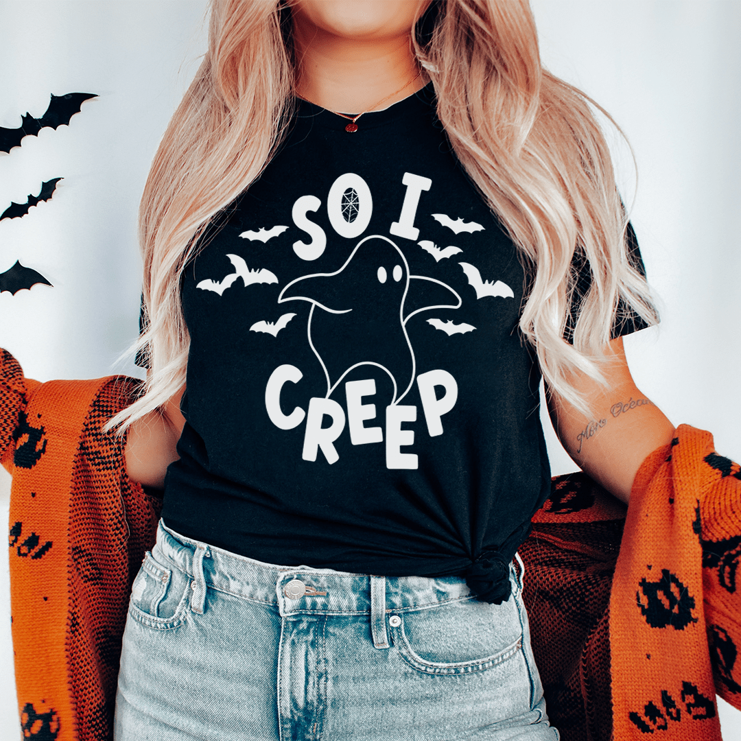 So I Creep black t-shirt with large dog and bats print in the center