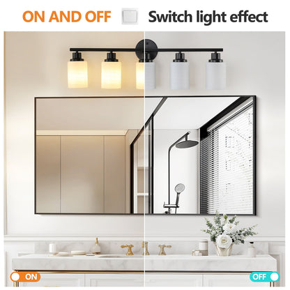 31" Modern 5-Light Vanity Bathroom Mirror Light, Frosted White Glass with Black Iron Frame, Contemporary Wall Sconce for Bedroom, Bathroom, and Dressing Room (Bulb Not Included)