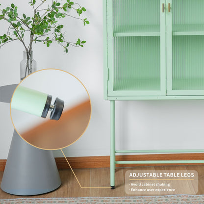 Modern Solid Color Matte Glass Storage Cabinet with Adjustable Shelves