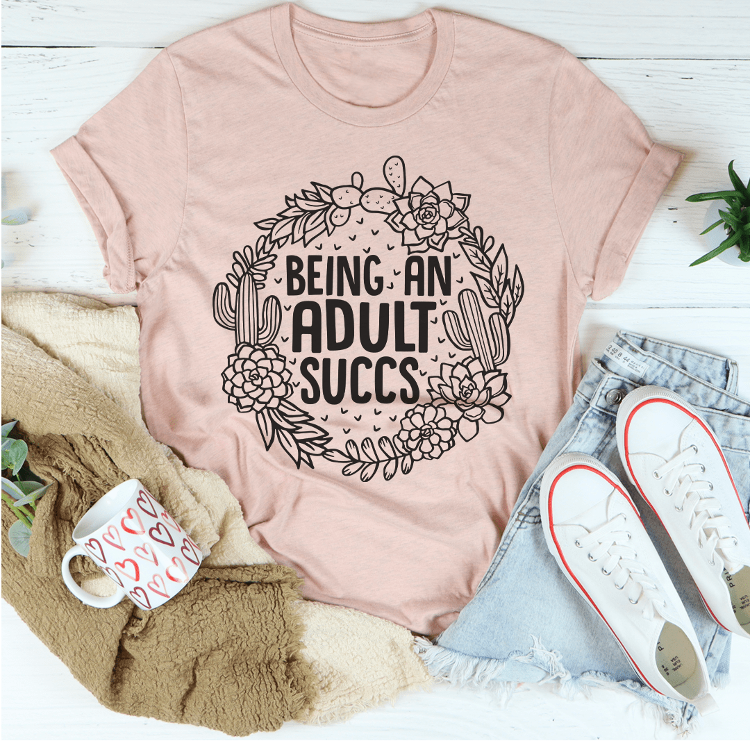 Blush pink adult-slogan graphic T-shirt with cactus wreath and flowers