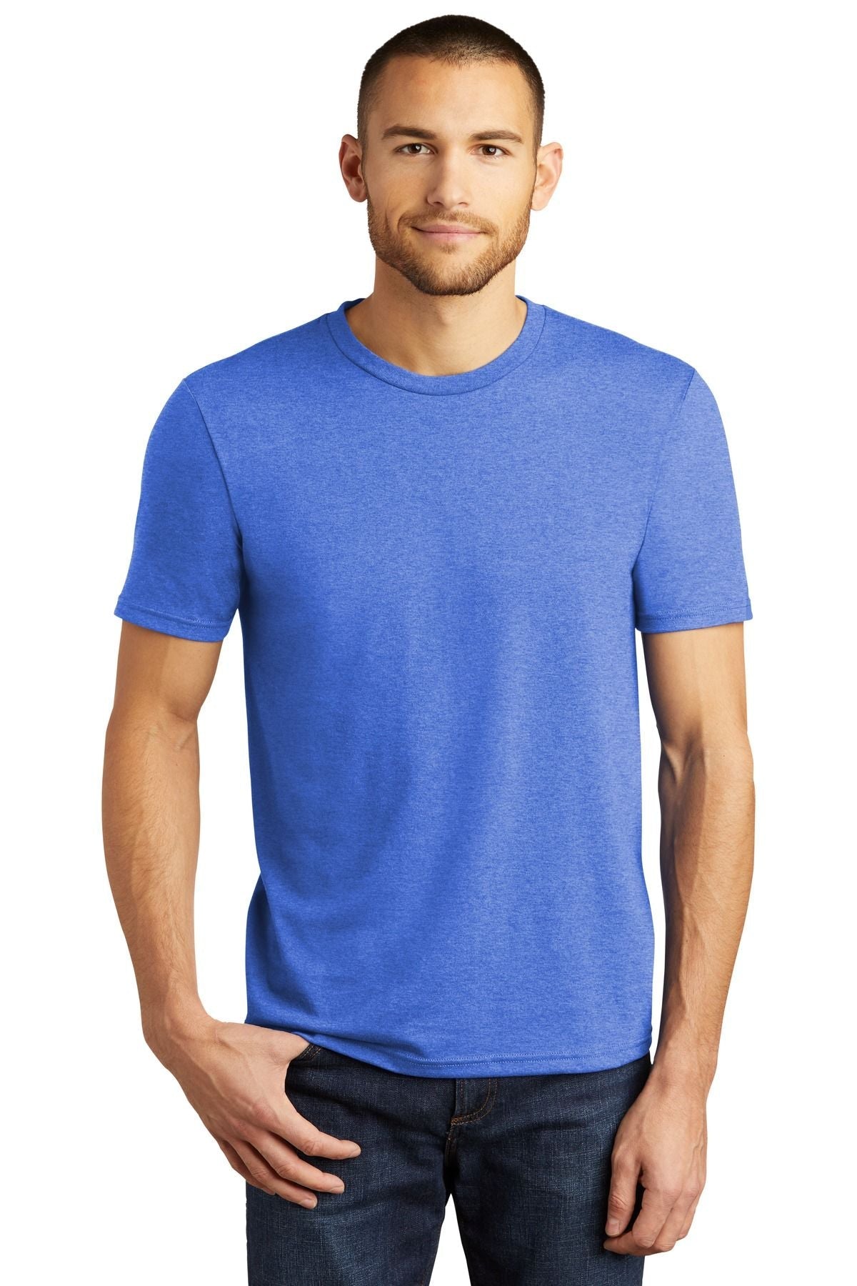 Royal blue short-sleeve tri-blend T-shirt, crew neck