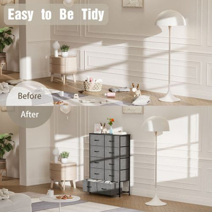 Bedside Table For Bedroom With 10 Fabric Drawers Storage Cabinet Steel Frame Closet For Clothes Storage Display Cabinet