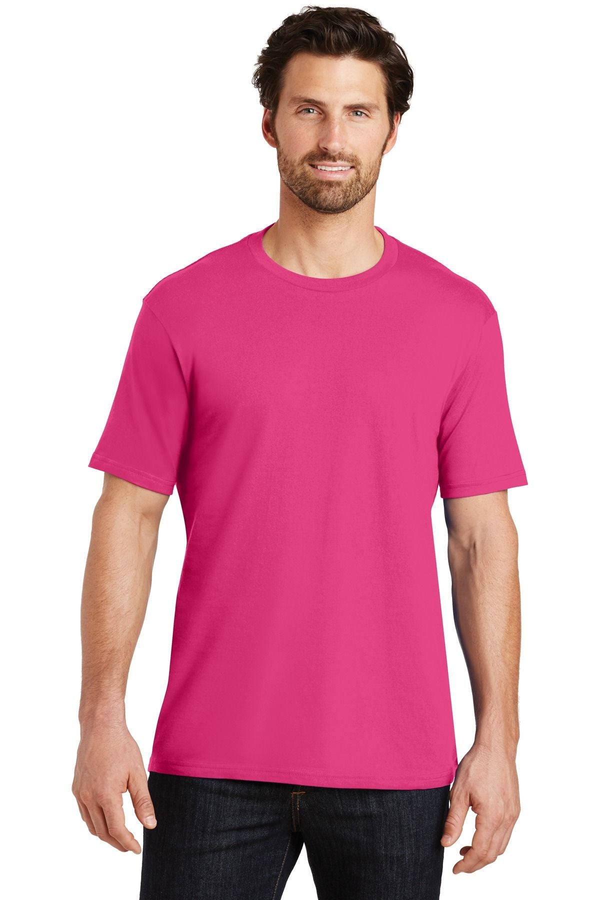 Men’s crew-neck short-sleeve T-shirt in bright pink