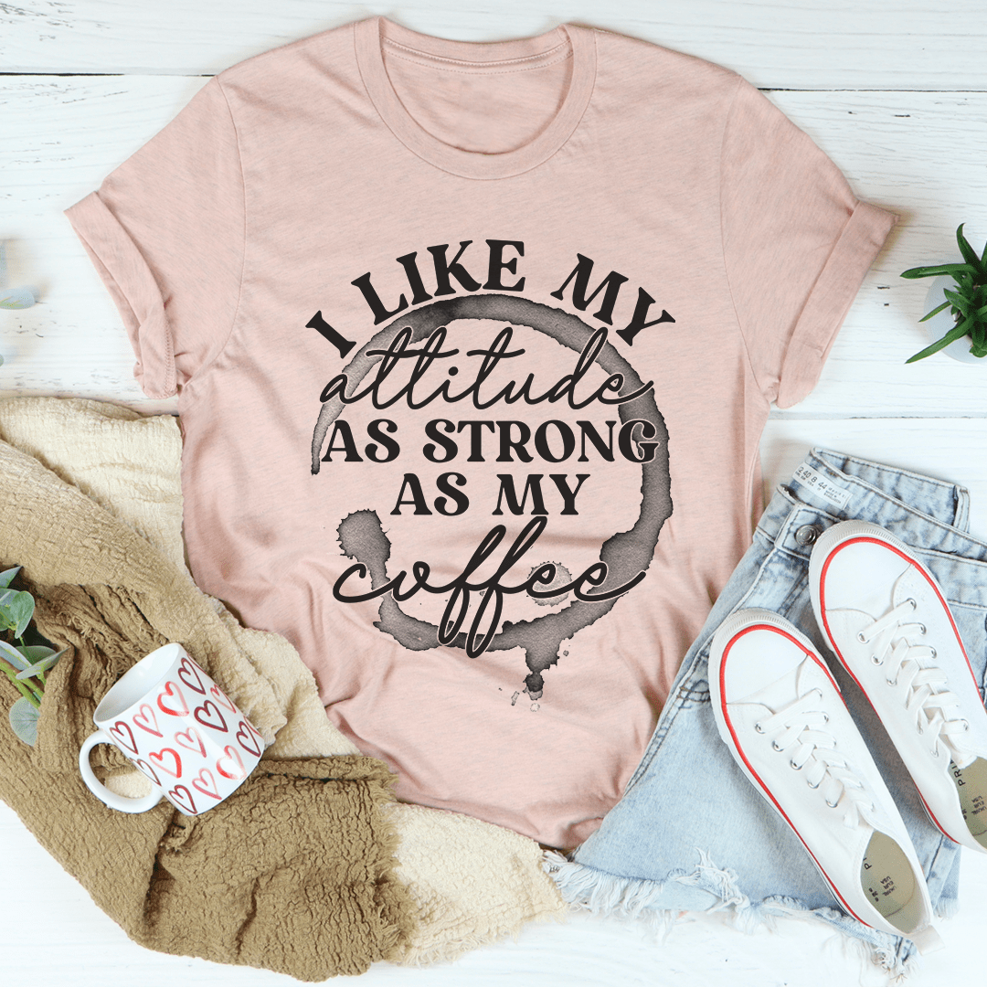 Dusty pink crew-neck T-shirt with black coffee attitude slogan heart graphic