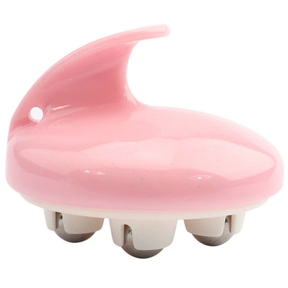 Pearl pink rolling body massager disk with four domed stainless roller feet