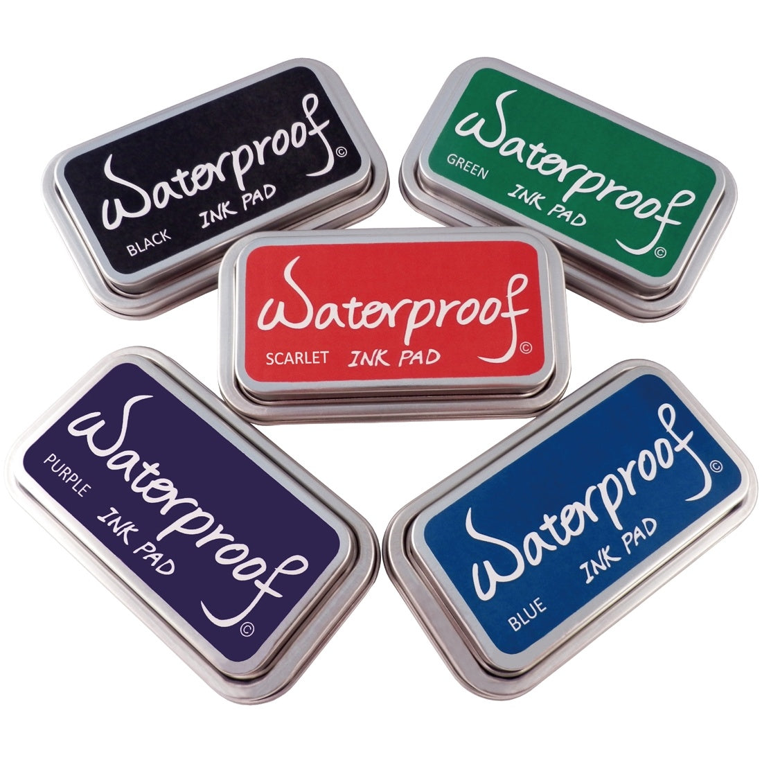 Waterproof ink pad set of five colors: black, green, blue, purple, scarlet