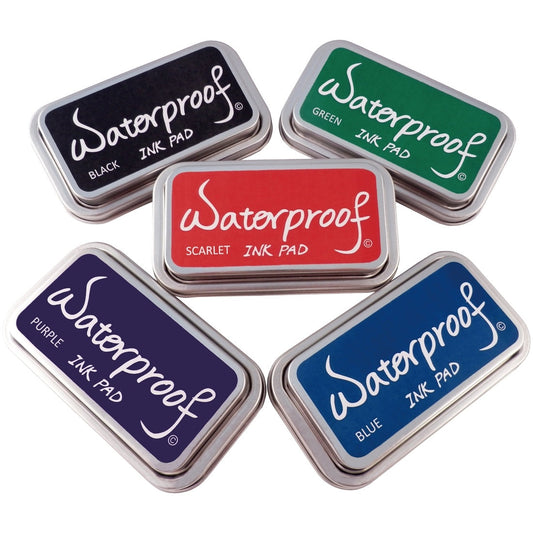 Waterproof ink pad set of five colors: black, green, blue, purple, scarlet