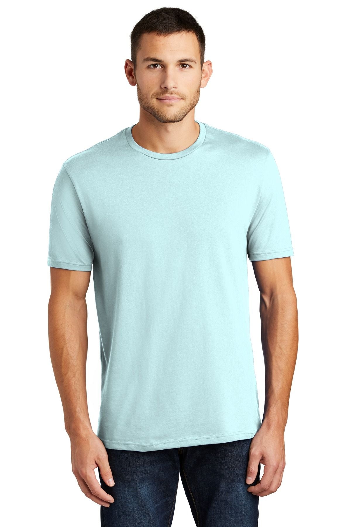 Men's crew neck T-shirt in light aqua blue, short sleeves