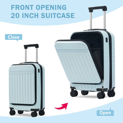 Front Opening Luggage Set 3 Piece, Hardside Carry on Suitcase with USB Port, Expandable Luggage with Handle Bag Spinner Wheels TSA Lock