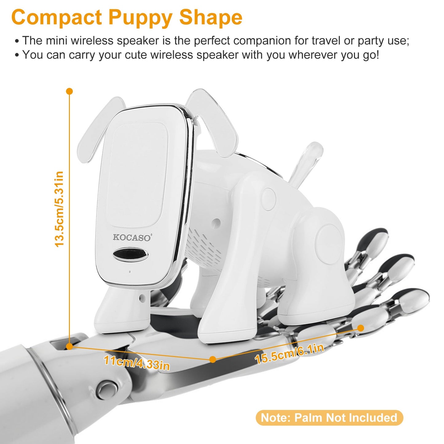 White puppy-shaped mini wireless speaker with front grille and side antenna