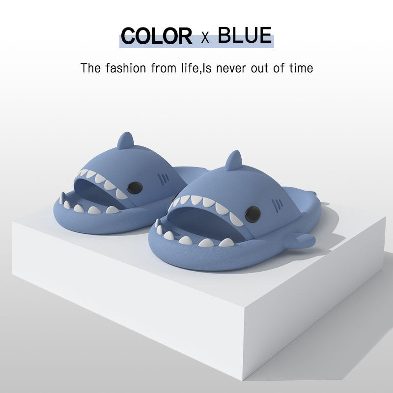 Shark-shaped EVA slide sandals, blue with white tooth trim