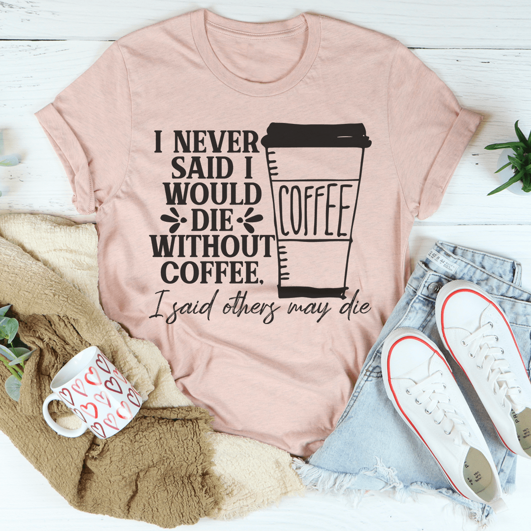 Mauve T-shirt with coffee cup quote graphic, crew neck, short sleeves