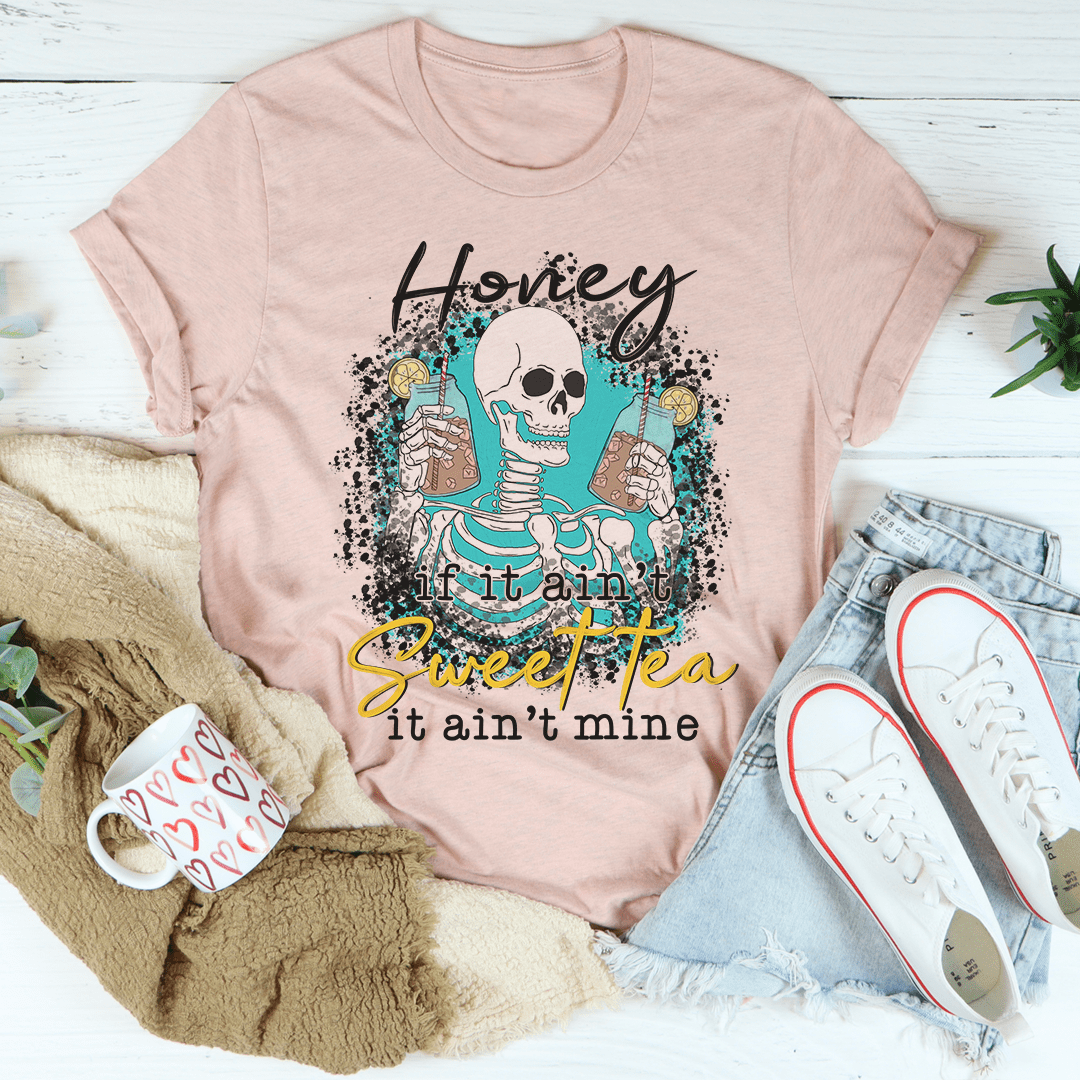 Heather peach T-shirt with skull graphic and 'Sweet tea' slogan front print