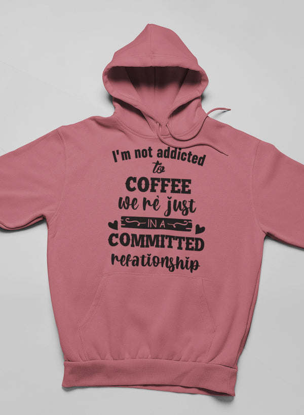 Mauve pullover hoodie with hood and coffee slogan text front print