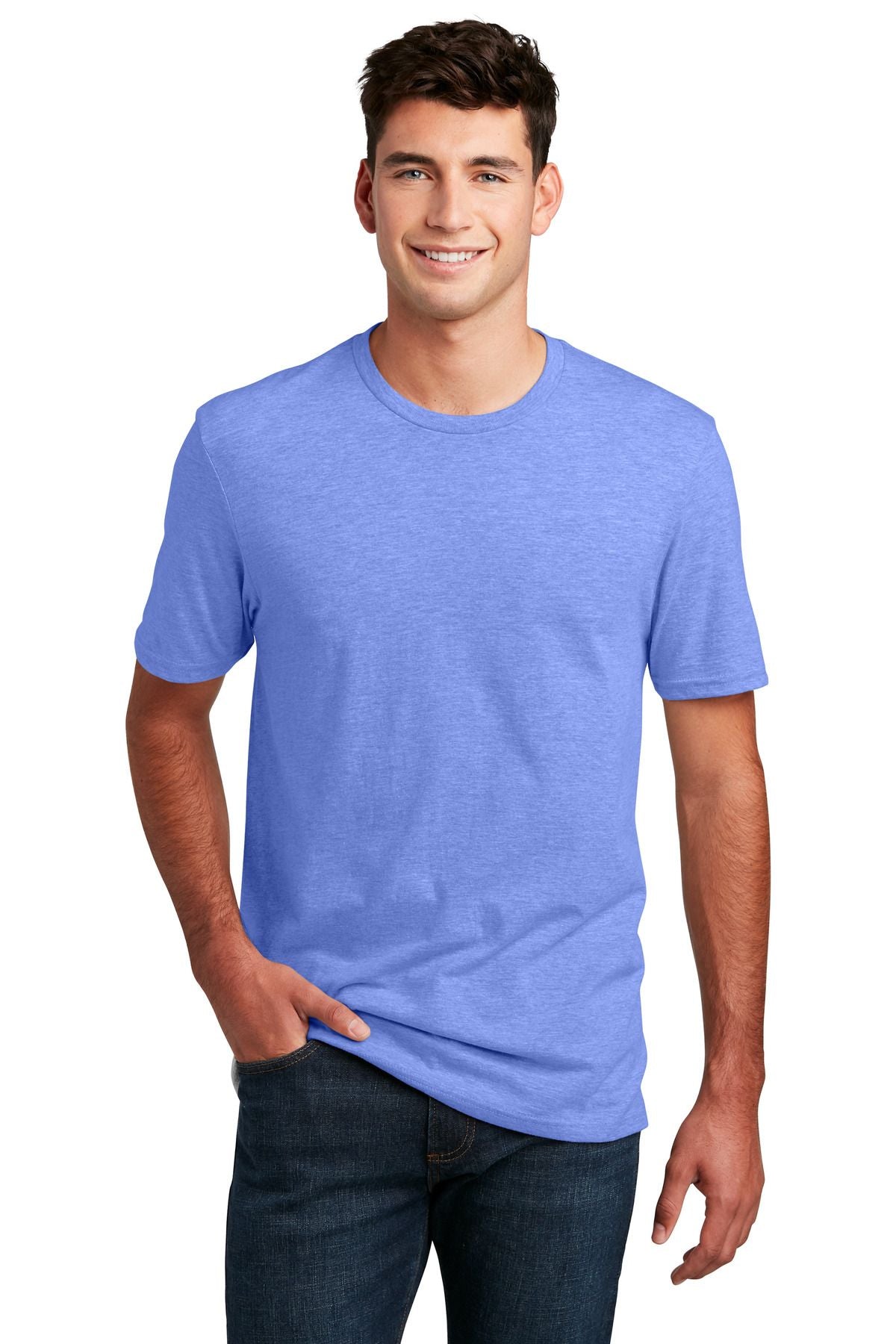 Heathered blue crewneck CVC tee with short sleeves