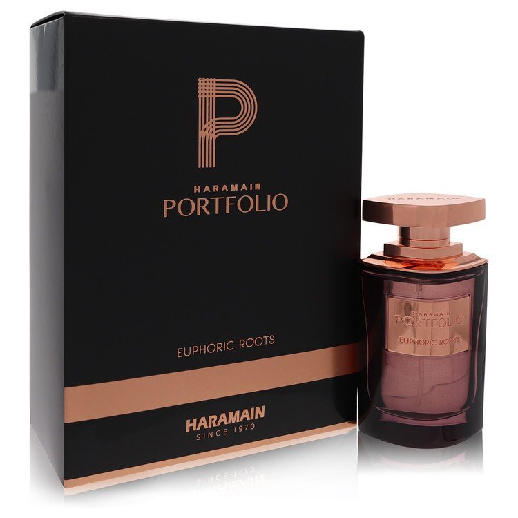 Al Haramain Portfolio eau de parfum bottle with black box and rose-gold cap