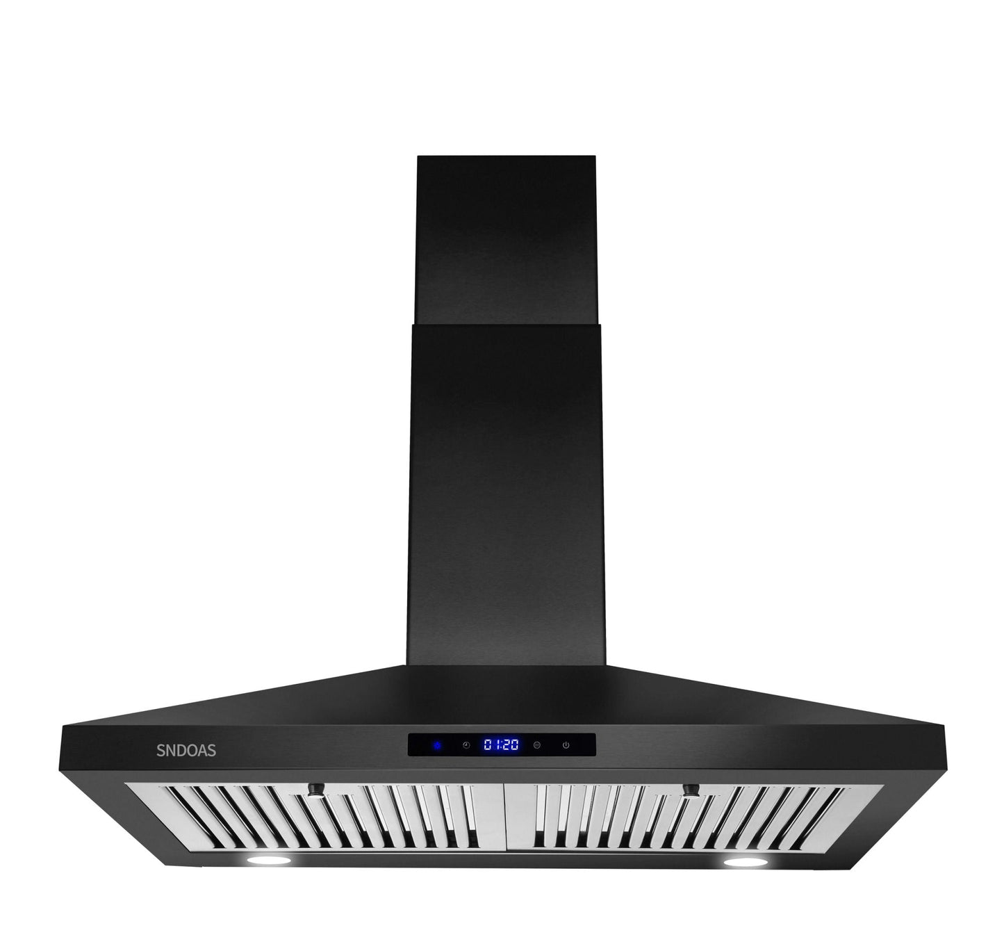 30 inch wall mount kitchen hood in black with front vent grille