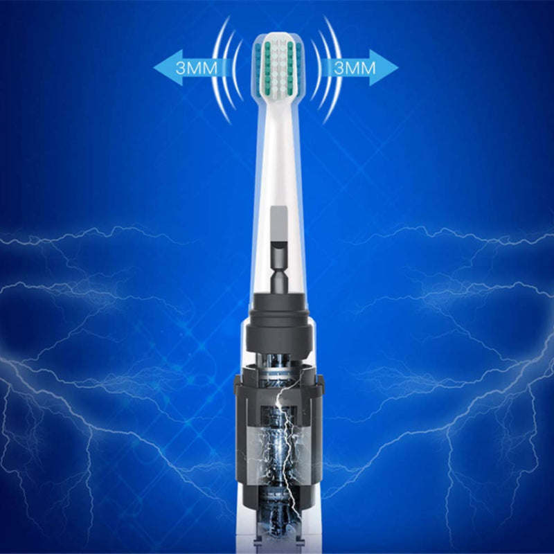 Ultrasonic toothbrush head with mint-blue bristles and vibrating water action