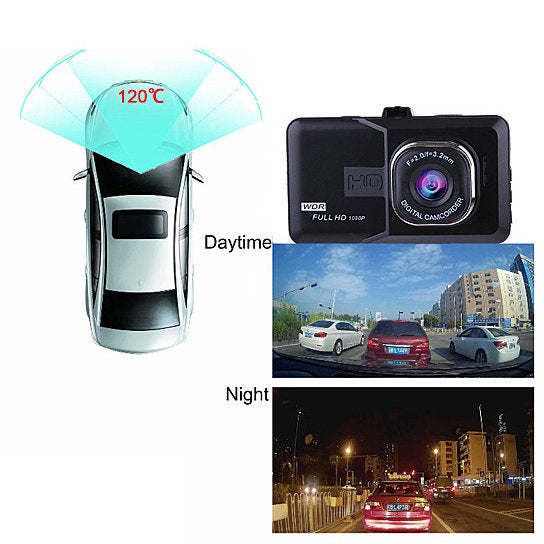 Dual-view car dash cam kit with daytime and night camera display panels