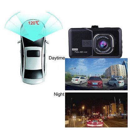 Dual-view car dash cam kit with daytime and night camera display panels