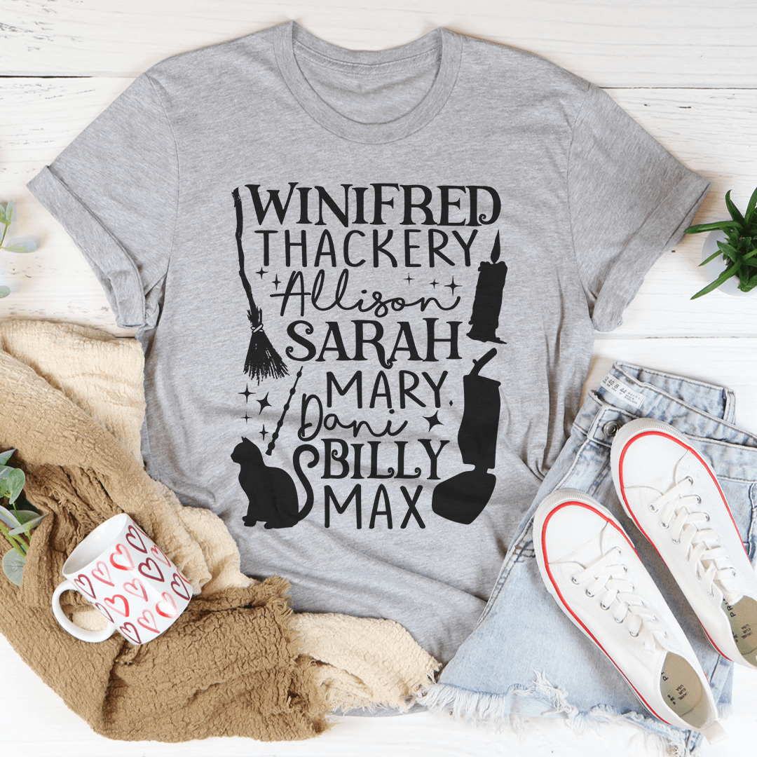 Heather gray crew-neck T-shirt with front typographic graphic and cat silhouettes