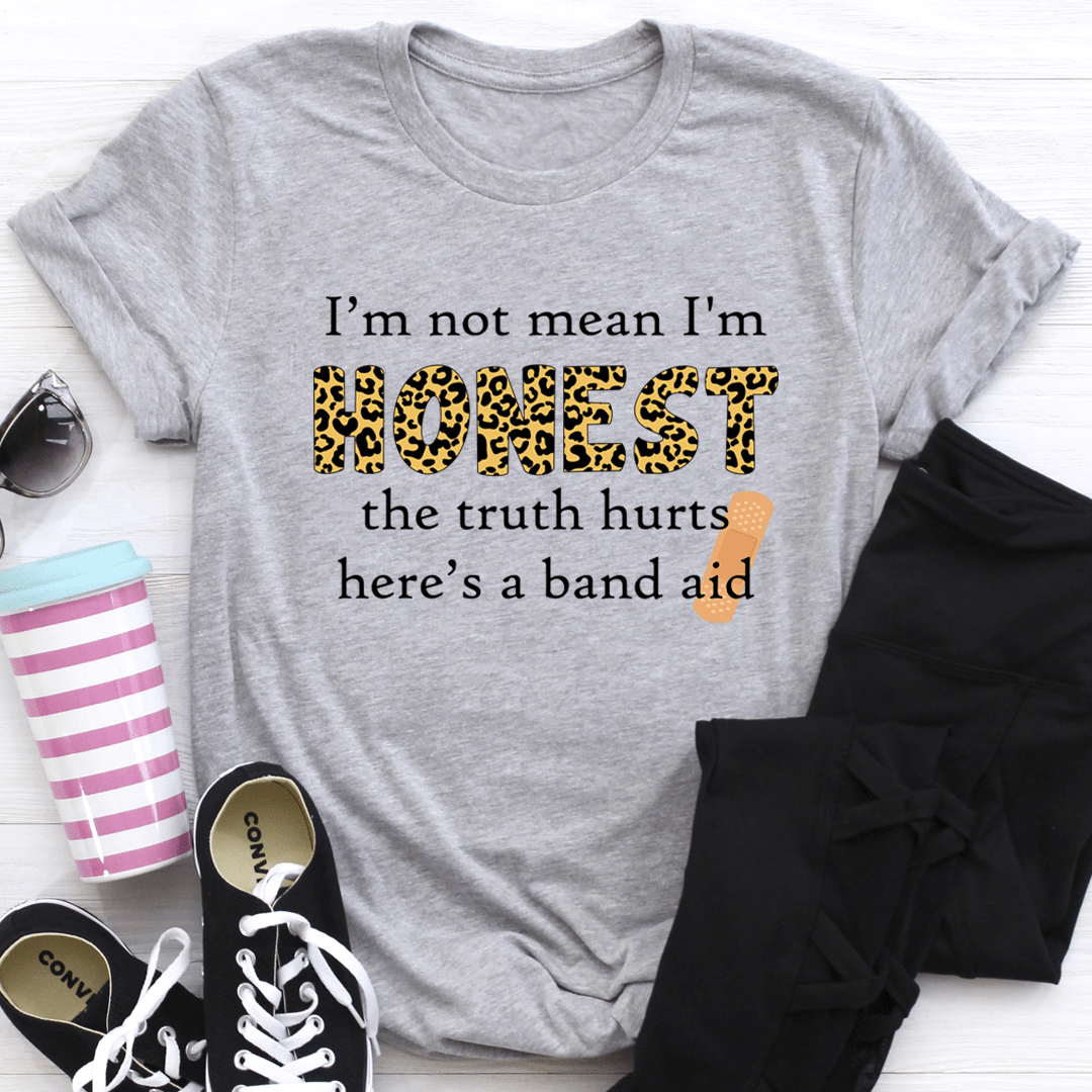 Athletic heather gray short-sleeve T-shirt with front HONEST leopard print