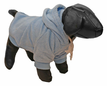 Light blue pet hoodie with hood, ribbed cuffs, and kangaroo pocket