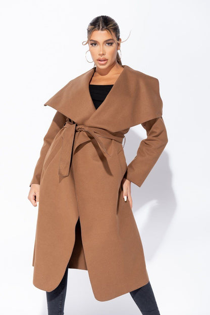 Oversized Maxi Length Belted Waterfall Coat