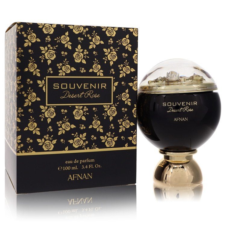 Afnan Souvenir Desert Rose eau de parfum spray bottle and patterned gift box