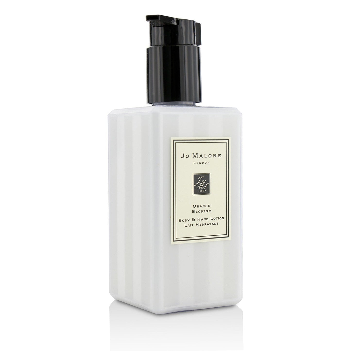 JO MALONE Orange Blossom body and hand lotion bottle with black pump, ridged sides