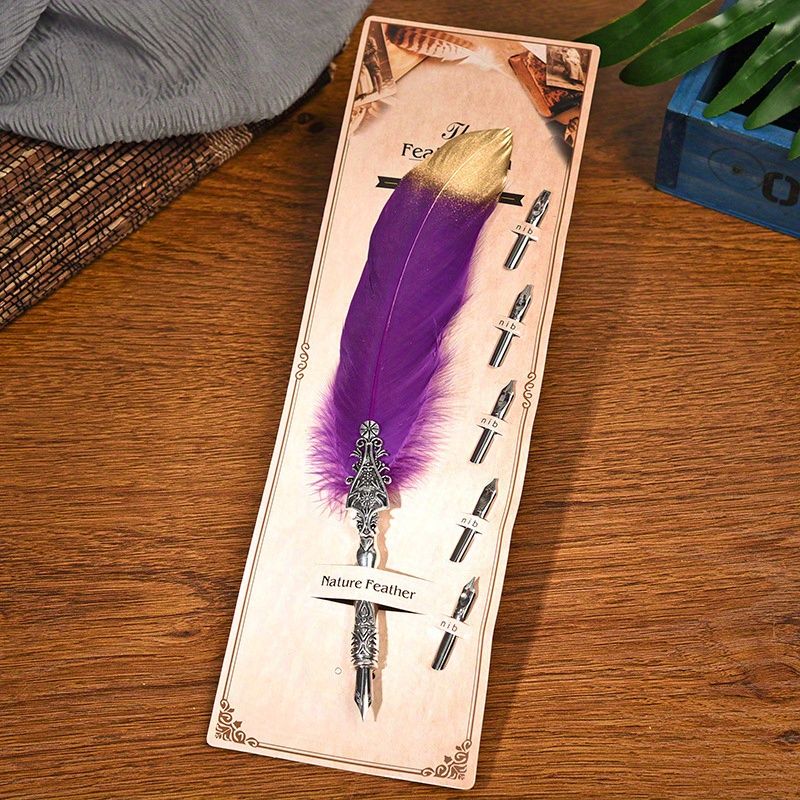 European And American Retro Feather Pen Dipping Pen Enterprise Business Gift Birthday Stainless Steel Signature Pen Teacher Gift Birthday Gift