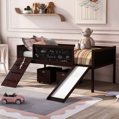 Twin size Loft Bed Wood Bed with Two Storage Boxes - Espresso ( old sku: LP000075AAP )