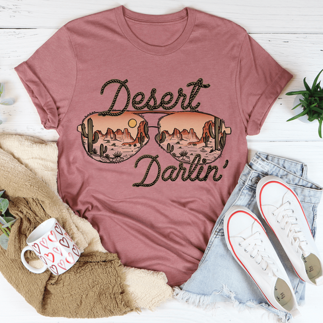 Desert Darlin' T-shirt in muted rose with desert graphic sunglasses print