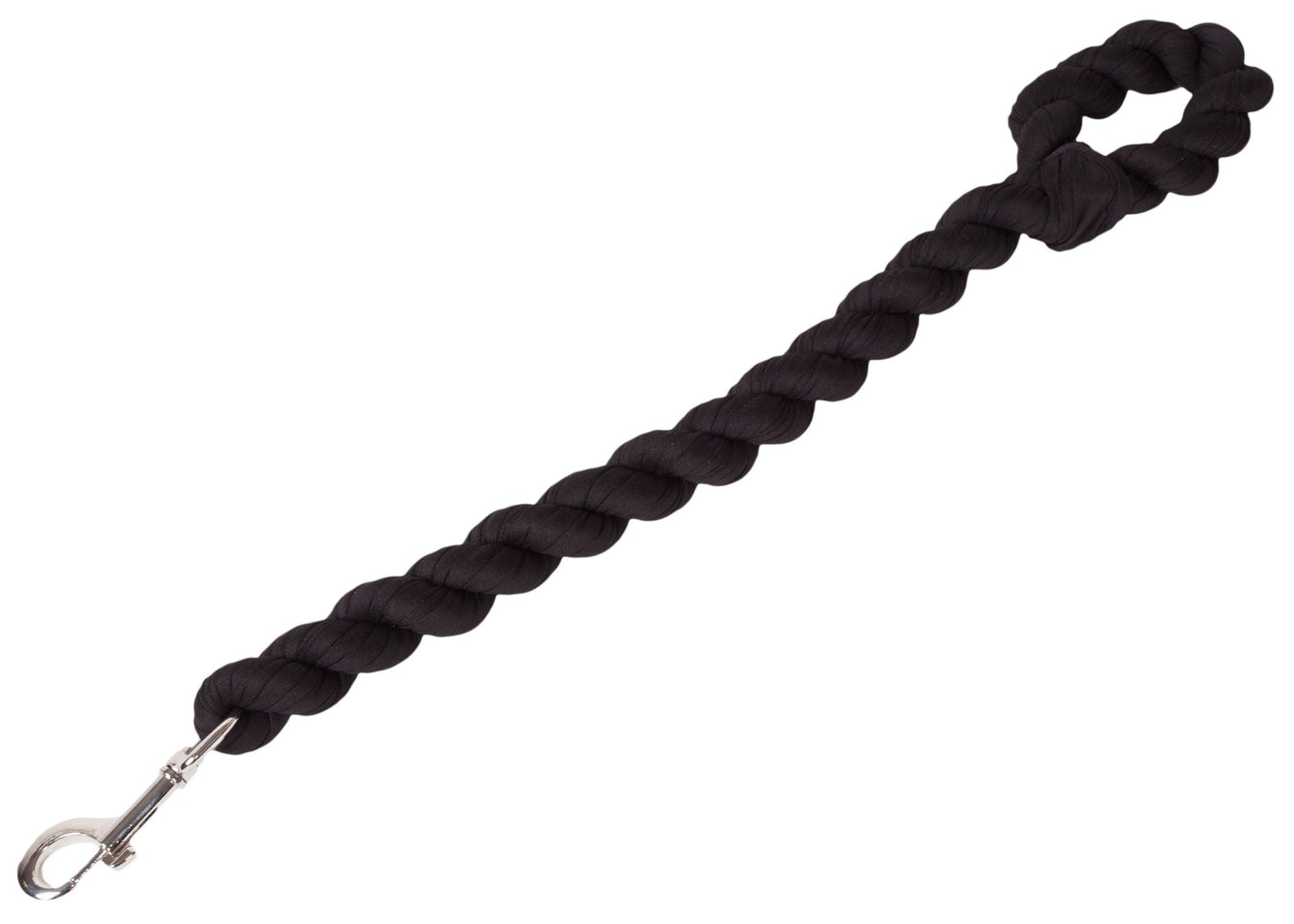 Black braided dog leash with metal clasp end, single length