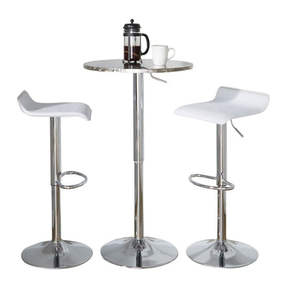 Bistro Round-Ale Contemporary Adjustable Bar Set in Silver and Chrome Metal with White PVC and Oval Footrest by - 3 Piece