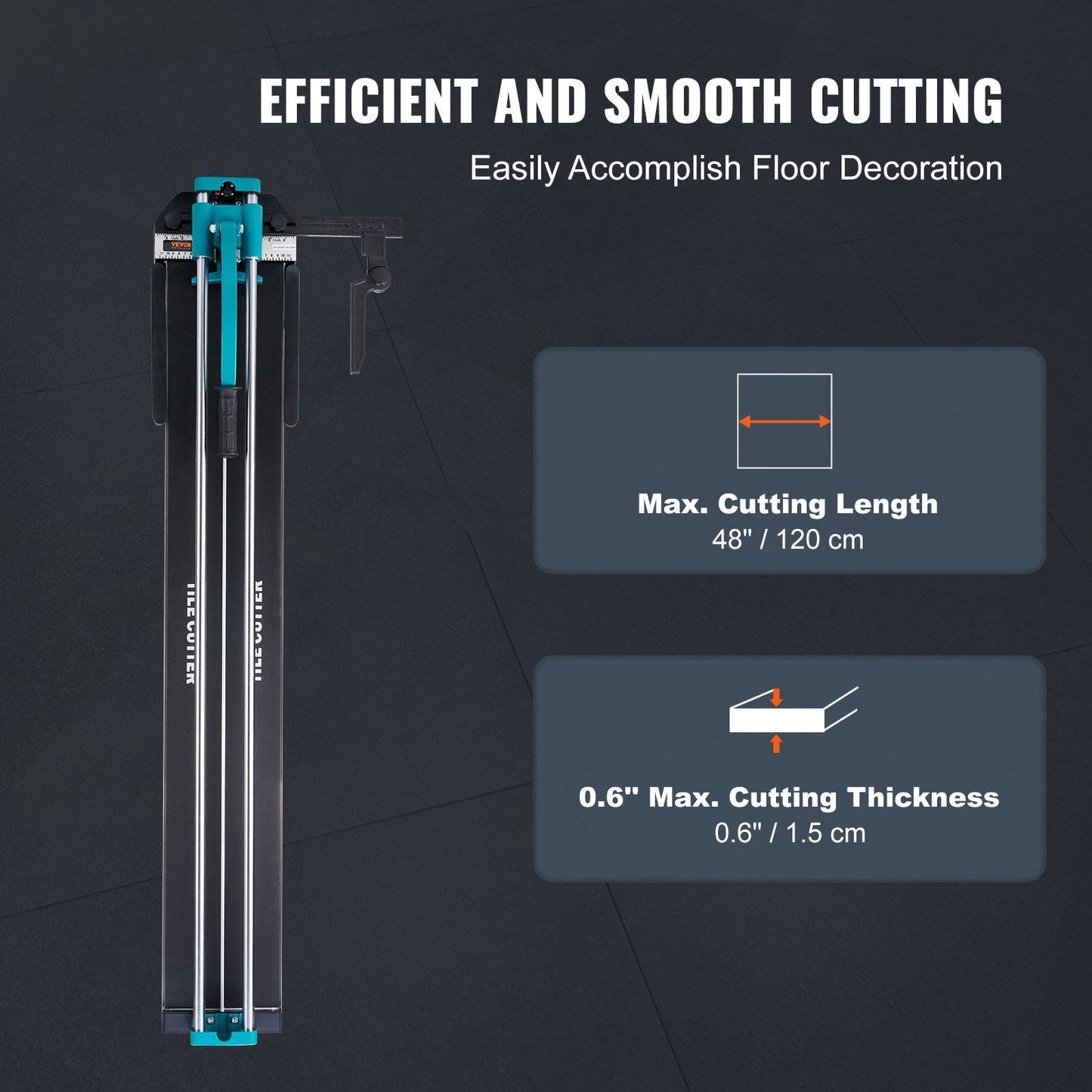 VEVOR Manual Tile Cutter, 48 inch, Porcelain Ceramic Tile Cutter with Tungsten Carbide Cutting Wheel, Infrared Positioning, Anti-Skid Feet, Double Rails for professional installers or beginners