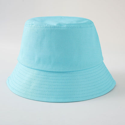 Sky blue fabric fisherman hat with wide brim and stitched decorative rows