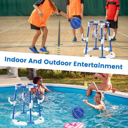 Summer Pool Basketball Hoop Toy Set With 4 Basketballs 4 Circles Pump Floating Swimming Pool Basketball Games Poolside Water Play Toy For 3-12Years Old Kids Adults
