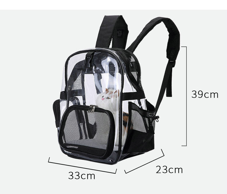 Transparent pet backpack carrier, 39 x 33 x 23 cm, clear front and straps