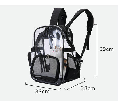 Transparent pet backpack carrier, 39 x 33 x 23 cm, clear front and straps
