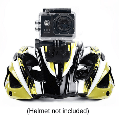 Helmet-mount action camera with clear housing and front lens (helmet not included)