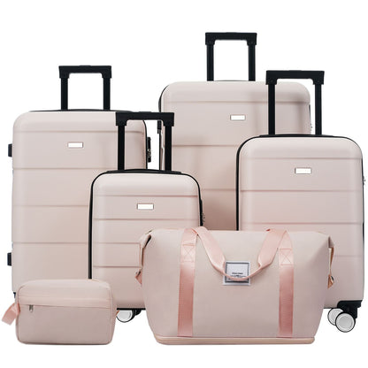 Hardshell Luggage Sets 6 Piece with 2 Bags,Carry on Suitcase with Handle Password Lock Double Spinner Wheels, Lightweight 16"+20"+24"+28" Luggages