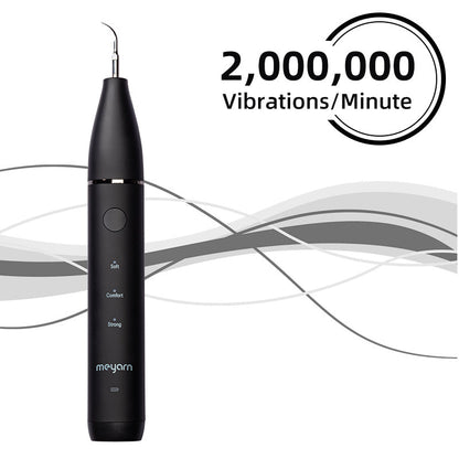Black electric dental plaque remover with vibration waves graphic and nozzle
