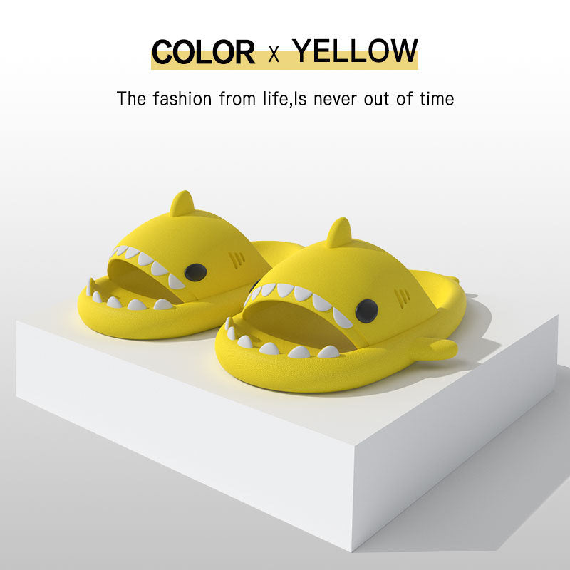Shark-shaped EVA slide sandals, yellow with white tooth trim