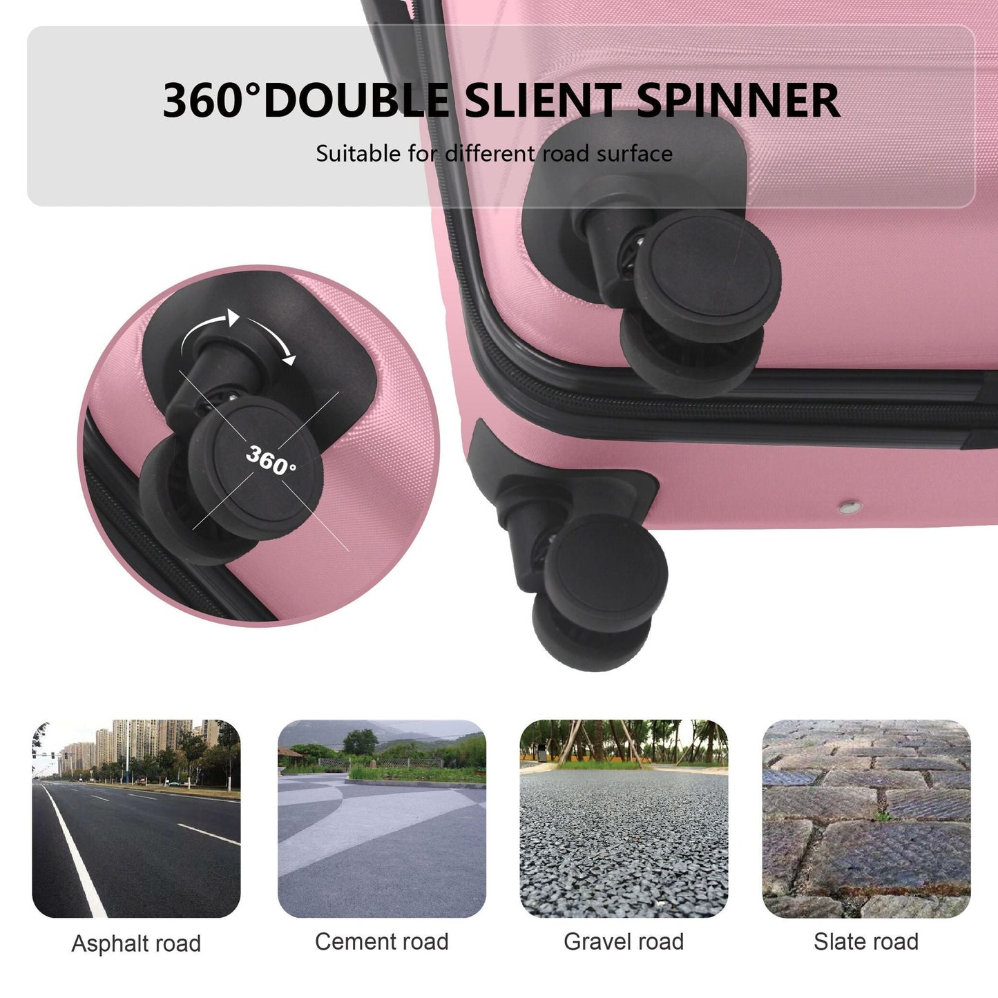 Luggage Sets ABS Hardshell 3pcs Luggage, Lightweight Durable Suitcase sets Spinner Wheels Suitcase with TSA Lock 20''24''28'' Available(Pink)