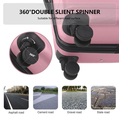 Luggage Sets ABS Hardshell 3pcs Luggage, Lightweight Durable Suitcase sets Spinner Wheels Suitcase with TSA Lock 20''24''28'' Available(Pink)