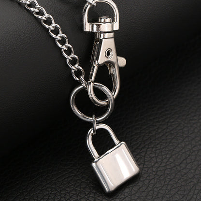 Carabiner lock pendant necklace detail with oval ring and square padlock